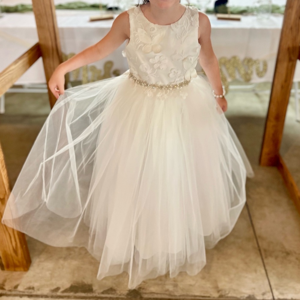 Rosebuds Flower Girl Dress with Detachable Butterfly Train, Size 6 - Picture 11 of 13